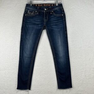 Rock Revival Alivia Skinny Medium Wash Distressed Low Rise Jeans Sz 26 (30x27)